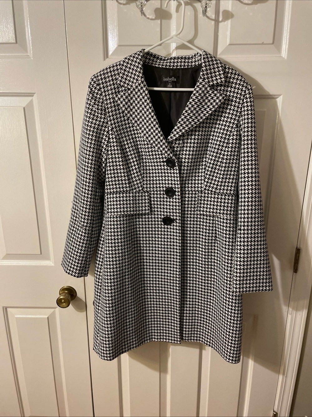 Rafaella Black & White Houndstooth Mid-Length Pea Coat Size 14